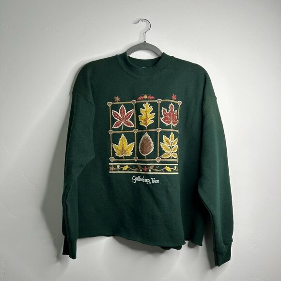 90s vintage green fall leaf sweatshirt size large 50% cotton 50% polyester - Picture 1 of 4